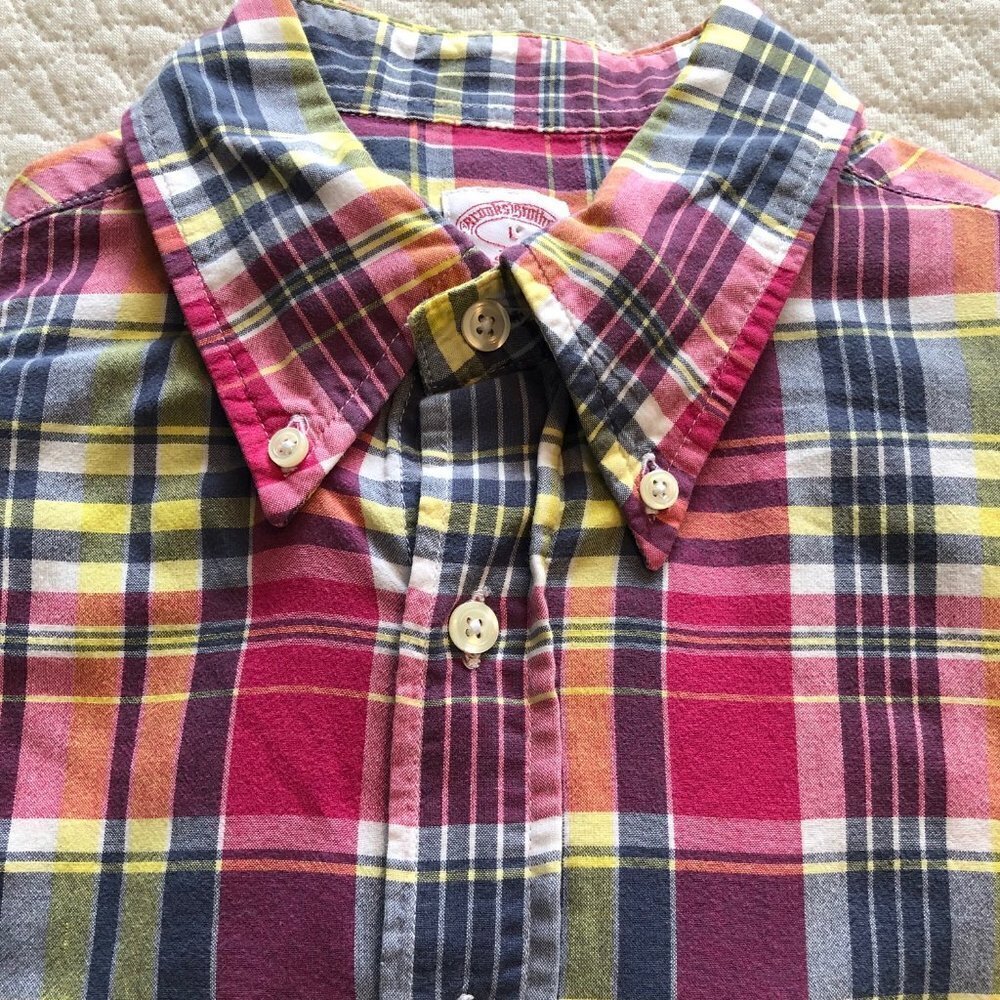 Brooks Brothers 346 The Original Polo Mens Large red/yllw Plaid Button Dwn Shirt